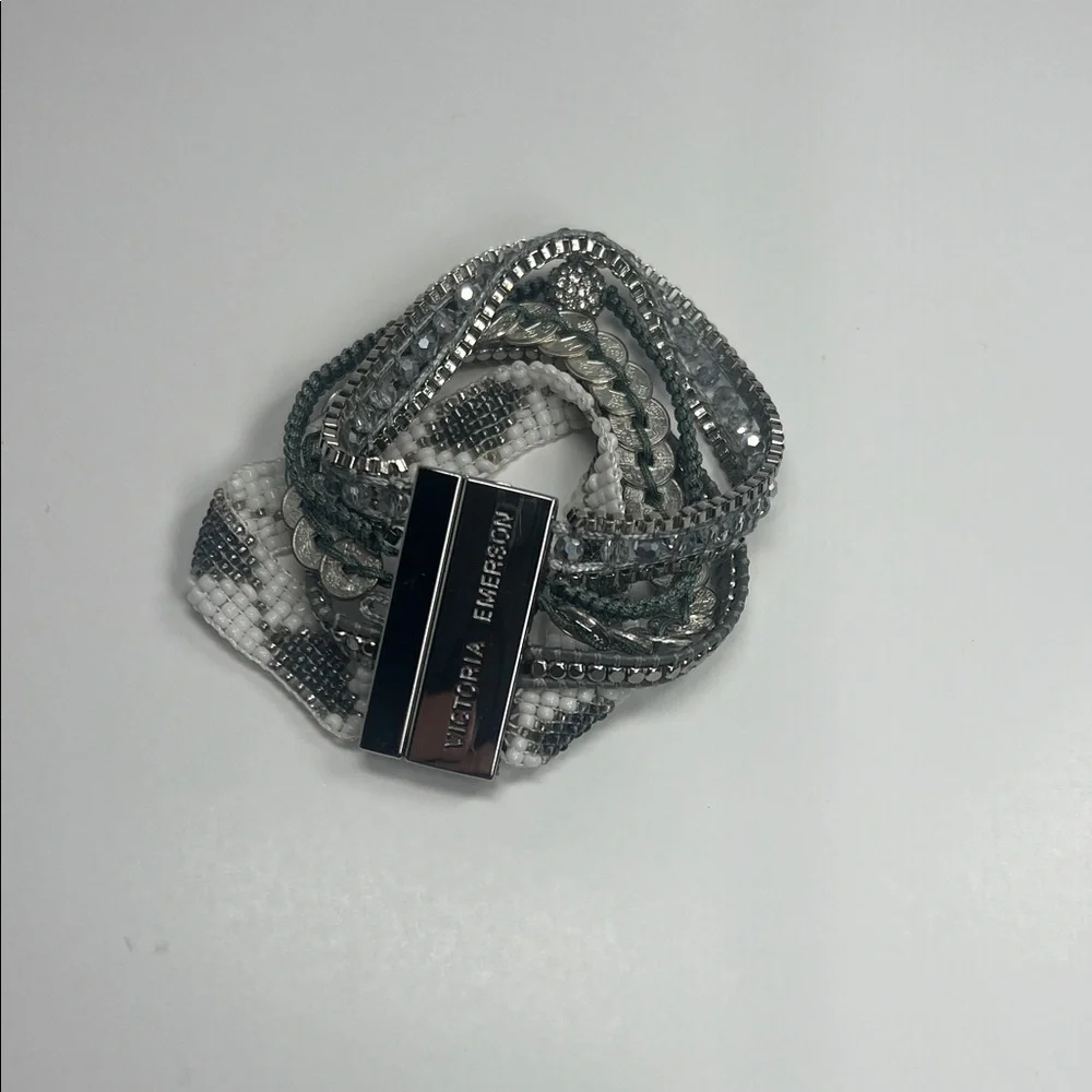 Victoria Emerson Silver and White Boho Cuff Bracelet. - Picture 1 of 3